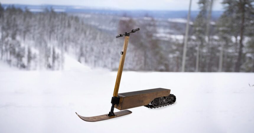 This wooden snow scooter is like a portable electric snowmobile that you stand on