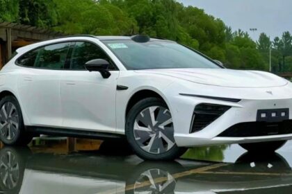 Neta S station wagon fully exposed as it enters China in August