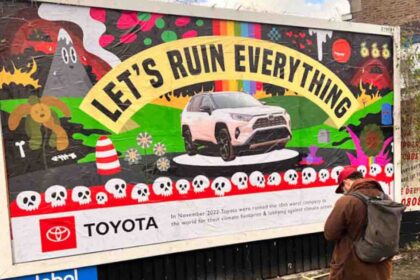 Climate activists use subvertising billboards to call out Toyota and BMW for greenwashing, anti-climate lobbying