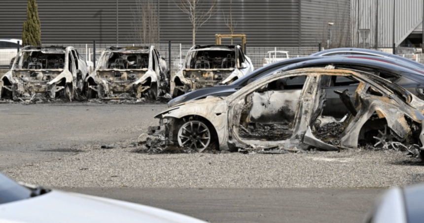 A dozen Tesla cars burned at store, arson is suspected amid global protests