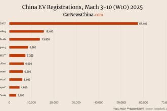 Nio 1,900, Xpeng 8,500, Tesla 13,800, BYD 57,400