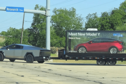 Tesla mobile billboard Model Y adversting